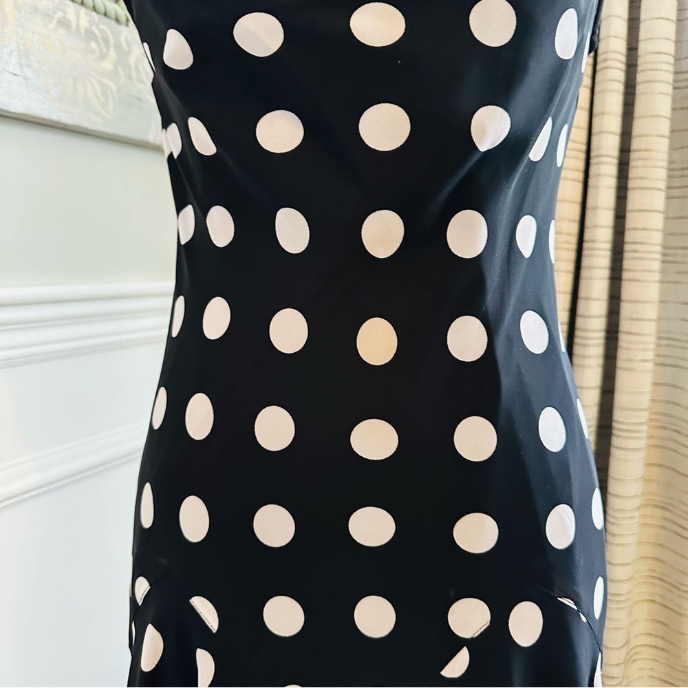 Lennie for Nina Leonard Black & White Polka Dot Cowl Neck Kentucky Derby Dress - Picture 3 of 14